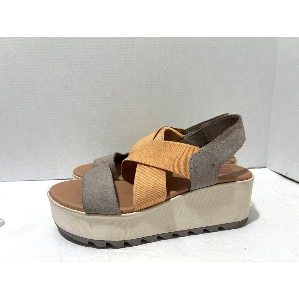 Sorel Womens Cameron Flatform Wedge Sandals Chrome Gray Chalk Slingback size 5.5